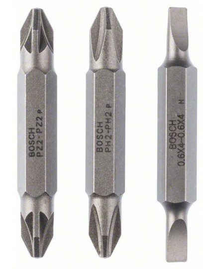 Bosch Doppelklingenbit-Set, 3-teilig, S0,6x4,0, S0,6x4,0, PH2, PH2, PZ2, PZ2, 45 mm