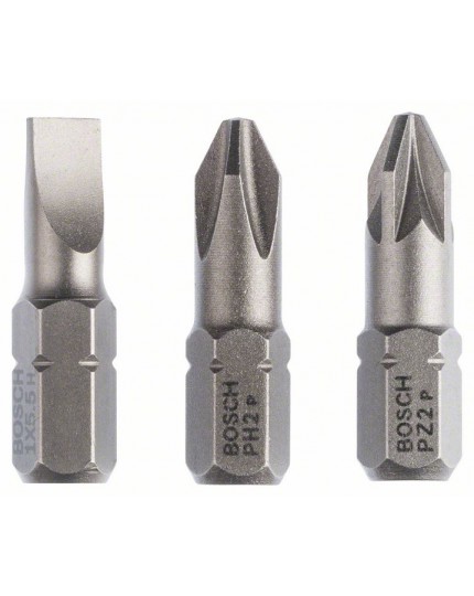 Bosch Schrauberbit-Set Extra-Hart (gemischt), 3-teilig, S 1,0x5,5, PH2, PZ2, 25 mm
